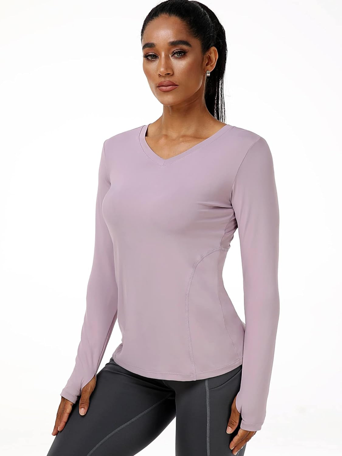 Women Long Sleeve Shirt for Workout Dry Fit Yoga T Shirts V-Neck