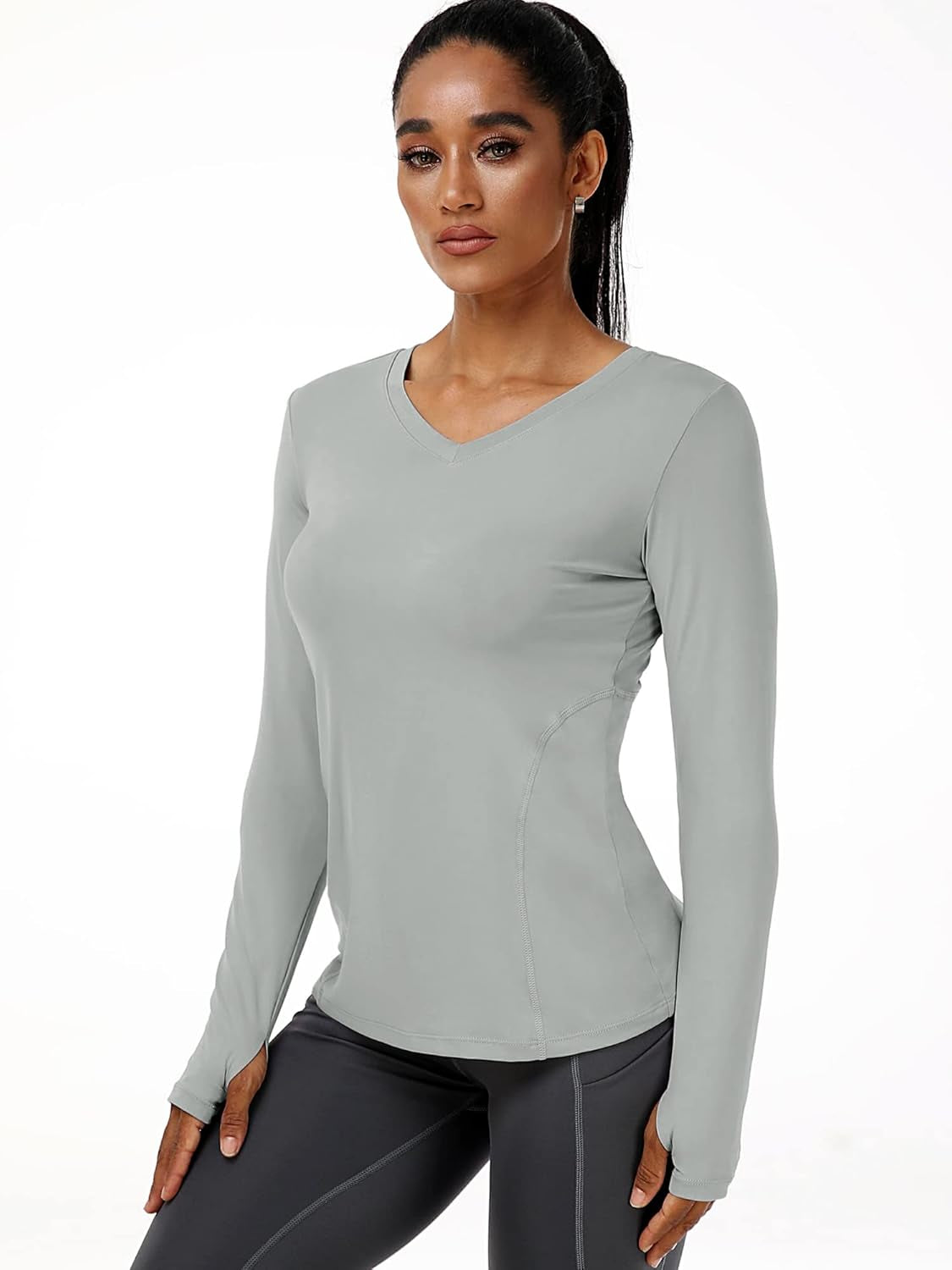 Women Long Sleeve Shirt for Workout Dry Fit Yoga T Shirts V-Neck