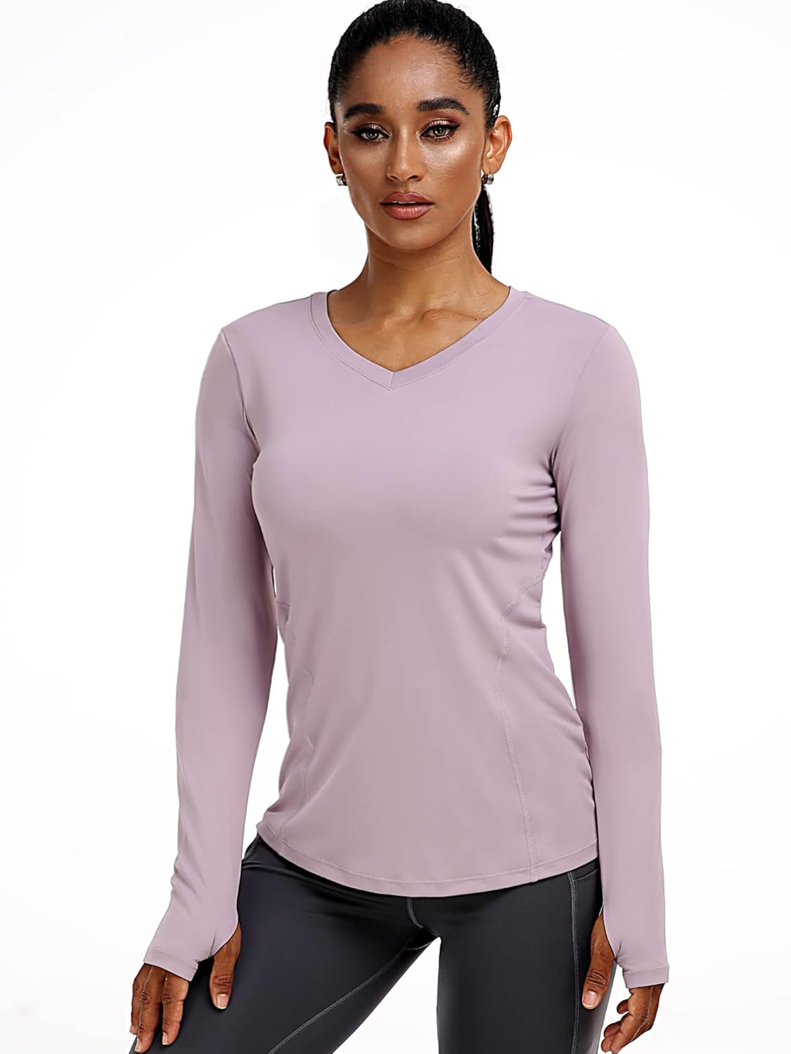 Women Long Sleeve Shirt for Workout Dry Fit Yoga T Shirts V-Neck