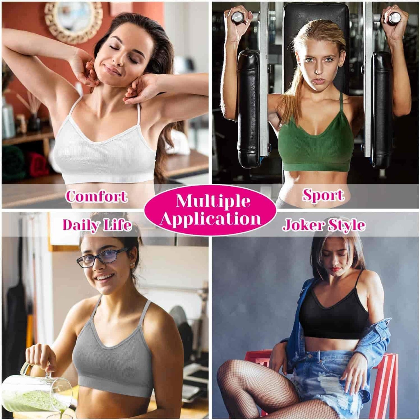 Padded Bralettes for Women, 6 Pcs Sports Bras for Women Pack, V Neck Cami Bando Bra for Women Girls