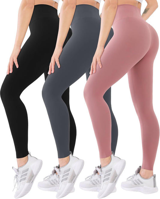 3 Pack High Waisted Leggings for Women-Soft Athletic Tummy Control Pants for Running Yoga Workout Reg & plus Size