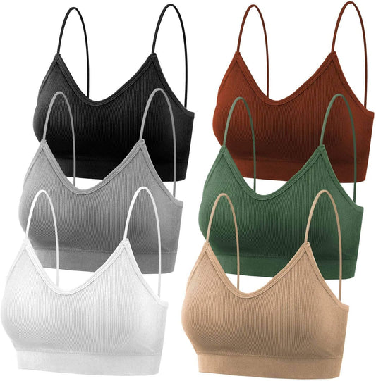 Padded Bralettes for Women, 6 Pcs Sports Bras for Women Pack, V Neck Cami Bando Bra for Women Girls