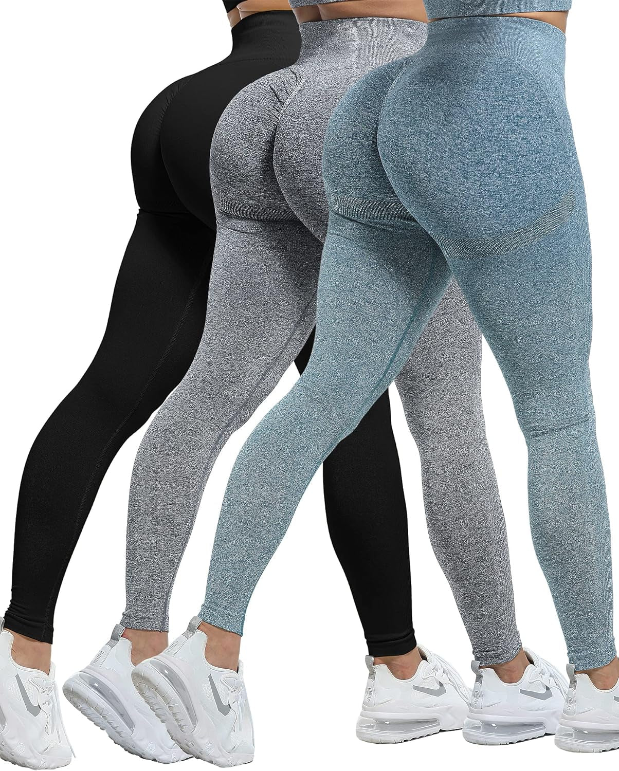 3 Piece Workout Leggings Sets for Women, Gym Scrunch Butt Butt Lifting Seamless Leggings